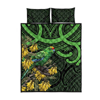 New Zealand Parakeet Bird Quilt Bed Set Maori Kakariki Kowhai Maori Pattern