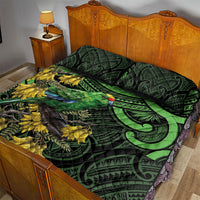 New Zealand Parakeet Bird Quilt Bed Set Maori Kakariki Kowhai Maori Pattern