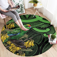 New Zealand Parakeet Bird Round Carpet Maori Kakariki Kowhai Maori Pattern