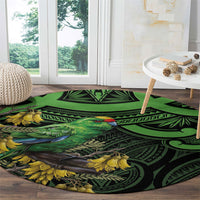 New Zealand Parakeet Bird Round Carpet Maori Kakariki Kowhai Maori Pattern