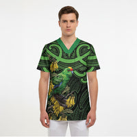 New Zealand Parakeet Bird Scrub Top Maori Kakariki Kowhai Maori Pattern