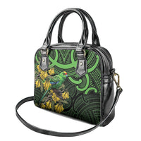 New Zealand Parakeet Bird Shoulder Handbag Maori Kakariki Kowhai Maori Pattern