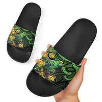 New Zealand Parakeet Bird Slide Sandals Maori Kakariki Kowhai Maori Pattern