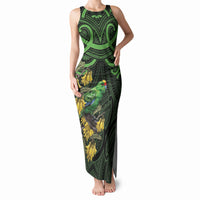 New Zealand Parakeet Bird Tank Maxi Dress Maori Kakariki Kowhai Maori Pattern