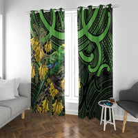 New Zealand Parakeet Bird Window Curtain Maori Kakariki Kowhai Maori Pattern