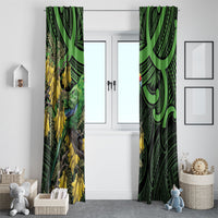 New Zealand Parakeet Bird Window Curtain Maori Kakariki Kowhai Maori Pattern