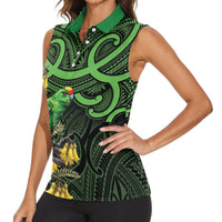 New Zealand Parakeet Bird Women Sleeveless Polo Shirt Maori Kakariki Kowhai Maori Pattern