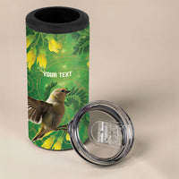 Bellbird New Zealand Personalised 4 in 1 Can Cooler Tumbler Kowhai Flower Maori Pattern