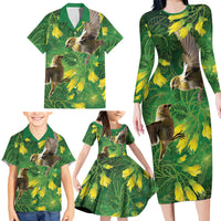 Bellbird New Zealand Personalised Family Matching Long Sleeve Bodycon Dress and Hawaiian Shirt Kowhai Flower Maori Pattern LT22 - Polynesian Pride