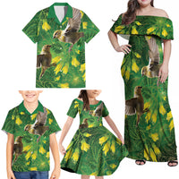 Bellbird New Zealand Personalised Family Matching Off Shoulder Maxi Dress and Hawaiian Shirt Kowhai Flower Maori Pattern LT22 - Polynesian Pride