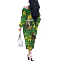 Bellbird New Zealand Personalised Off The Shoulder Long Sleeve Dress Kowhai Flower Maori Pattern
