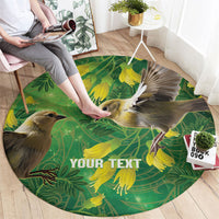 Bellbird New Zealand Personalised Round Carpet Kowhai Flower Maori Pattern