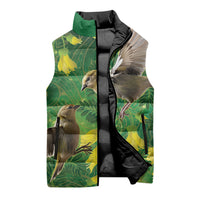 Bellbird New Zealand Personalised Sleeveless Puffer Jacket Kowhai Flower Maori Pattern