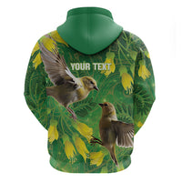 Bellbird New Zealand Personalised Zip Hoodie Kowhai Flower Maori Pattern