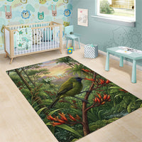 Bellbird New Zealand Personalised Area Rug Korimako Harakeke Flower Native Forest