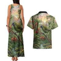 Bellbird New Zealand Personalised Couples Matching Tank Maxi Dress and Hawaiian Shirt Korimako Harakeke Flower Native Forest LT22 - Polynesian Pride
