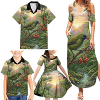 Bellbird New Zealand Personalised Family Matching Summer Maxi Dress and Hawaiian Shirt Korimako Harakeke Flower Native Forest LT22 - Polynesian Pride