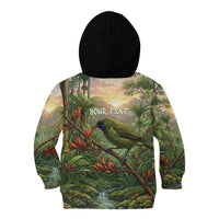 Bellbird New Zealand Personalised Kid Hoodie Korimako Harakeke Flower Native Forest