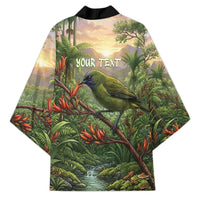 Bellbird New Zealand Personalised Kimono Korimako Harakeke Flower Native Forest