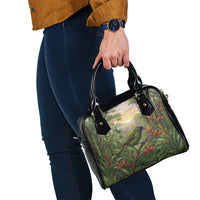 Bellbird New Zealand Personalised Shoulder Handbag Korimako Harakeke Flower Native Forest
