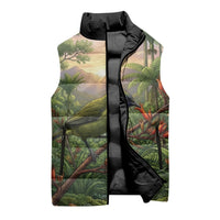 Bellbird New Zealand Personalised Sleeveless Puffer Jacket Korimako Harakeke Flower Native Forest