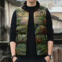 Bellbird New Zealand Personalised Sleeveless Puffer Jacket Korimako Harakeke Flower Native Forest