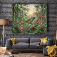 Bellbird New Zealand Personalised Tapestry Korimako Harakeke Flower Native Forest