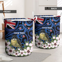 Tomtit New Zealand Personalised Laundry Basket Miromiro Manuka Flower Maori Pattern
