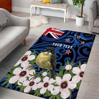 Tomtit New Zealand Personalised Area Rug Miromiro Manuka Flower Maori Pattern