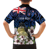 Tomtit New Zealand Personalised Family Matching Off Shoulder Short Dress and Hawaiian Shirt Miromiro Manuka Flower Maori Pattern LT22 - Polynesian Pride