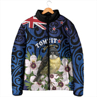 Tomtit New Zealand Personalised Padded Jacket Miromiro Manuka Flower Maori Pattern