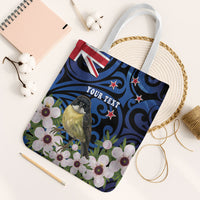 Tomtit New Zealand Personalised Tote Bag Miromiro Manuka Flower Maori Pattern