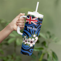 Tomtit New Zealand Personalised Tumbler With Handle Miromiro Manuka Flower Maori Pattern