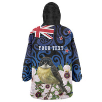 Tomtit New Zealand Personalised Wearable Blanket Hoodie Miromiro Manuka Flower Maori Pattern