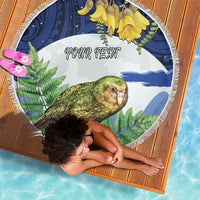 Kakapo New Zealand Personalised Beach Blanket Kowhai Flower Silver Fern Maori Pattern