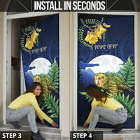 Kakapo New Zealand Personalised Door Cover Kowhai Flower Silver Fern Maori Pattern