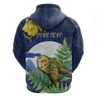Kakapo New Zealand Personalised Hoodie Kowhai Flower Silver Fern Maori Pattern