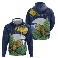 Kakapo New Zealand Personalised Hoodie Kowhai Flower Silver Fern Maori Pattern