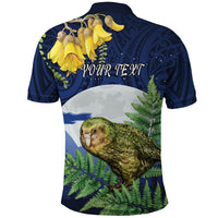 Kakapo New Zealand Personalised Polo Shirt Kowhai Flower Silver Fern Maori Pattern