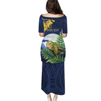 Kakapo New Zealand Personalised Puletasi Kowhai Flower Silver Fern Maori Pattern