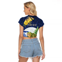 Kakapo New Zealand Personalised Raglan Cropped T Shirt Kowhai Flower Silver Fern Maori Pattern