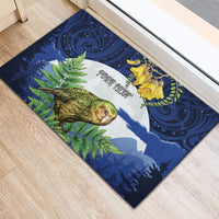 Kakapo New Zealand Personalised Rubber Doormat Kowhai Flower Silver Fern Maori Pattern