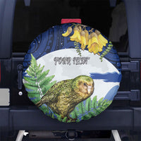 Kakapo New Zealand Personalised Spare Tire Cover Kowhai Flower Silver Fern Maori Pattern
