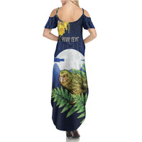 Kakapo New Zealand Personalised Summer Maxi Dress Kowhai Flower Silver Fern Maori Pattern