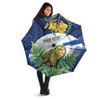 Kakapo New Zealand Personalised Umbrella Kowhai Flower Silver Fern Maori Pattern