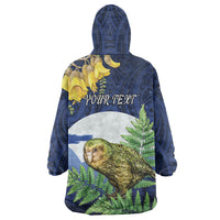 Kakapo New Zealand Personalised Wearable Blanket Hoodie Kowhai Flower Silver Fern Maori Pattern LT22 - Polynesian Pride