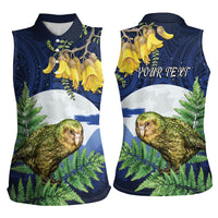 Kakapo New Zealand Personalised Women Sleeveless Polo Shirt Kowhai Flower Silver Fern Maori Pattern LT22 - Polynesian Pride