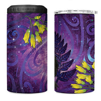 New Zealand Tui Bird Matariki 4 in 1 Can Cooler Tumbler Kowhai Flower Silver Fern Galaxy Maori Pattern
