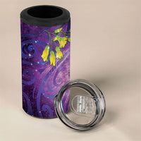 New Zealand Tui Bird Matariki 4 in 1 Can Cooler Tumbler Kowhai Flower Silver Fern Galaxy Maori Pattern