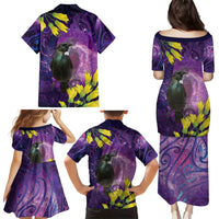 New Zealand Tui Bird Matariki Family Matching Puletasi and Hawaiian Shirt Kowhai Flower Silver Fern Galaxy Maori Pattern LT22 - Polynesian Pride